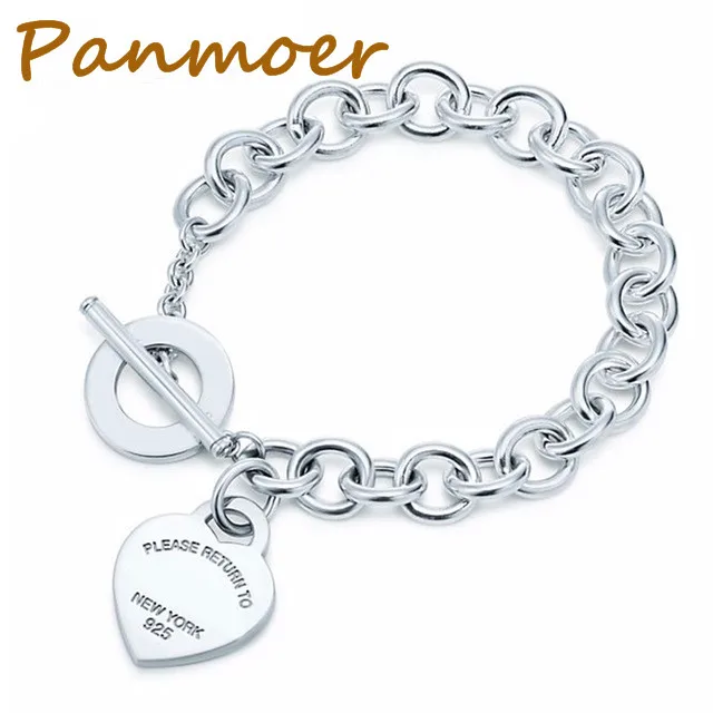 

100% 925 Sterling Silver Heart Tag Bracelet Buckle Tiff New Bracelet To The Women love chain, fashion personality jewelry