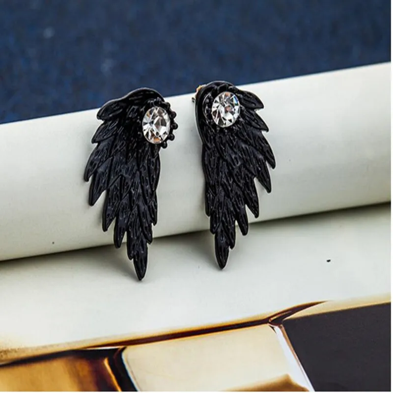 

4 Colors Women's Angel Wings Ear Studs Inlay Crystal Alloy Earrings Jewelery Party Earrings Vintage Feather 2018 new