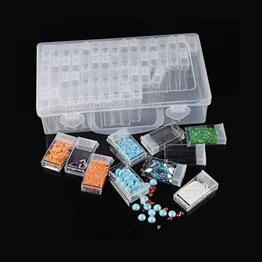 

storage Diamond Painting Accessories tools 64pcs Box DIY Diamand Embroidery tools diamond Mosaic Bead Drill Manicure Storage Box