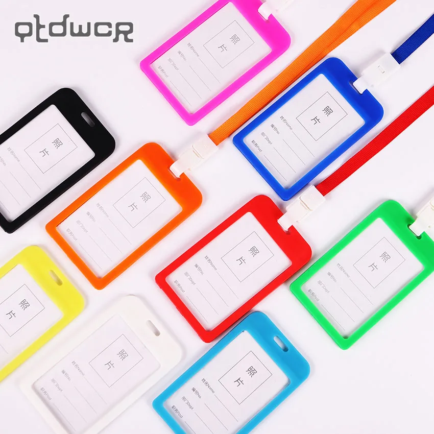 

1PC PP Exhibition Cards Candy Colors ID Card Holder Border Name Identity Badge Holder Accessories with Lanyard Office Supplies