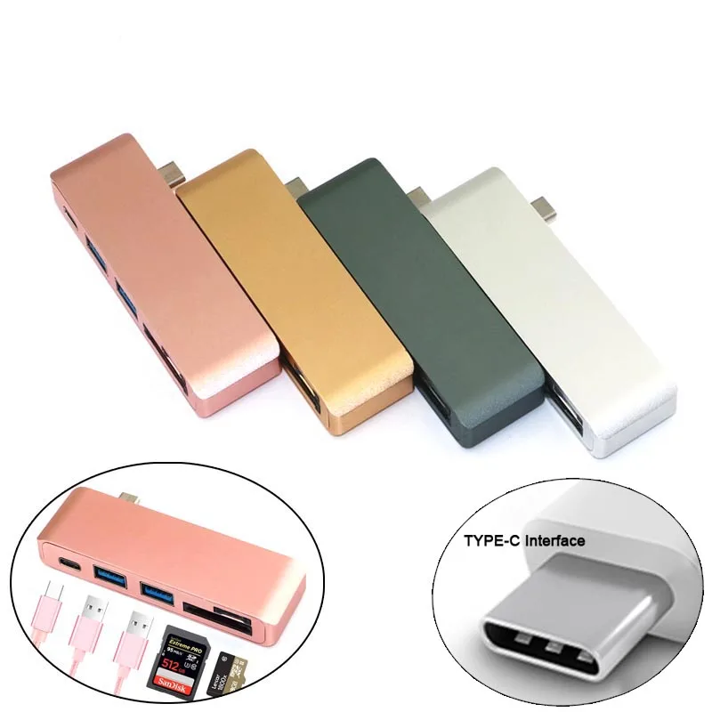 

High Speed 5 in 1 USB 3.1 Type-C USB Splitter Charging Port for Macbook 12 Inch Computer Accessories Connectors AA