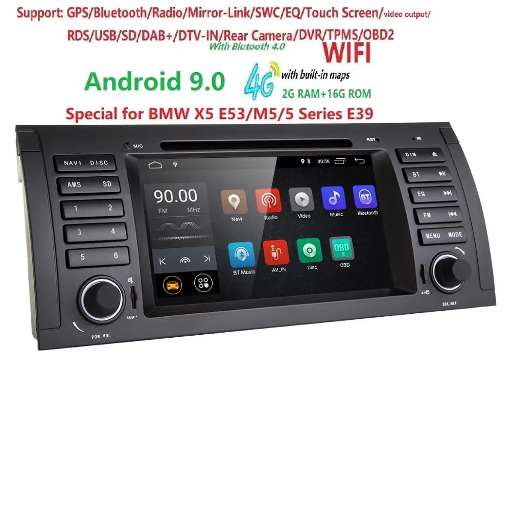 

Ossuret 7"Car DVD Player Android 9.0 Quad Core GPS Navigation Radio Stereo for BMW 5 Series E39 /X5 E53/M5/7 Series E38 SWC RDS