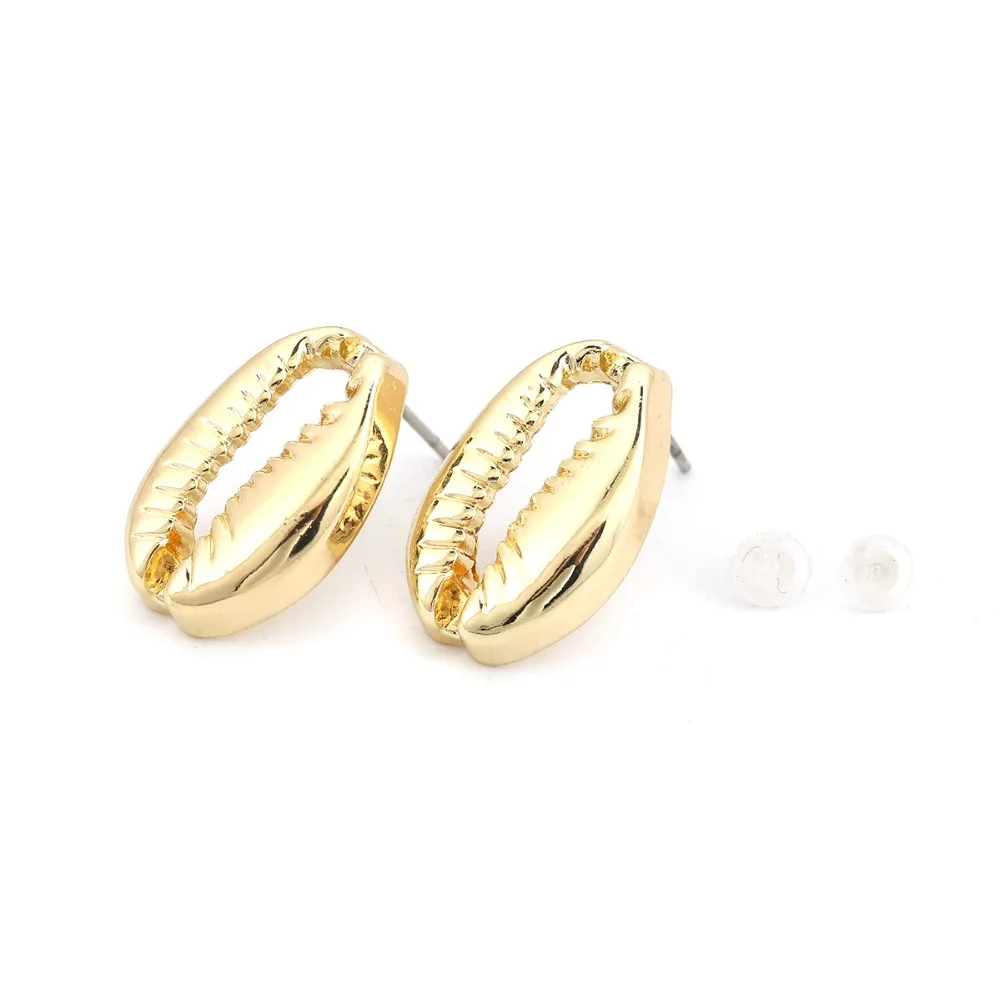 

DoreenBeads Zinc Based Alloy Ear Post Stud Earrings Findings Cowrie Monetaria Caputserpentis Gold DIY Charms 19mm x 12mm, 10 PCs