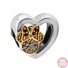 Симпатичные Бусины в форме сердца с 14 K золотой мышкой любовь иконы для женщин ювелирных изделий DIY Fit PANDORA Подвески Серебро 925 FL652K