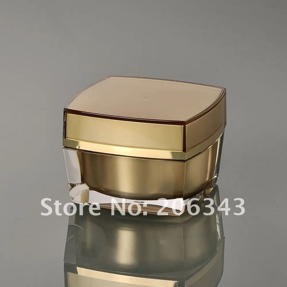 15G gold acrylic square shape cream jar, cosmetic jarin Refillable