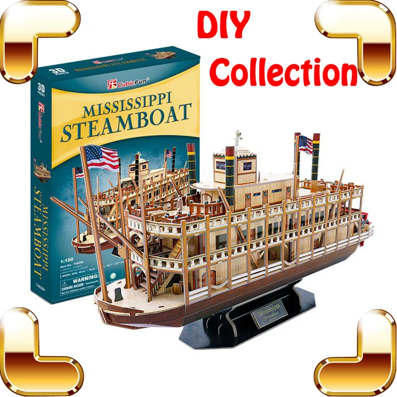 New Arrival Gift Mississippi Steamboat 3D Puzzle Model Big Ancient Boat Collection Table Top Decoration Kids IQ Educational Toys | Игрушки и