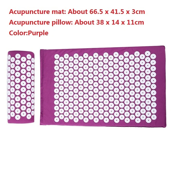 66x42 см массажная подушка Массажный коврик Акупрессура для снятия боли в спине шип Коврик акупунктурный массаж йога коврик с подушкой - Цвет: purple