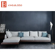 L shape modern wooden designs modern linen fabric sofa