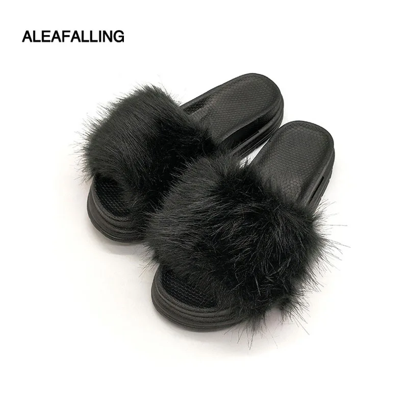 

Aleafalling Women Slippers Faux Fur Home Fluffy Sliders Plush Furry Summer Flats Sweet Lady Shoes Large Size Hot Sale Cute T64