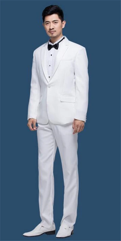 

Custom Made Elegant White 2 Pcs Slim Fit MenSuit Groomsmen Tuxedos Wedding Prom Performance Mens Suits (Jacket+Pants)