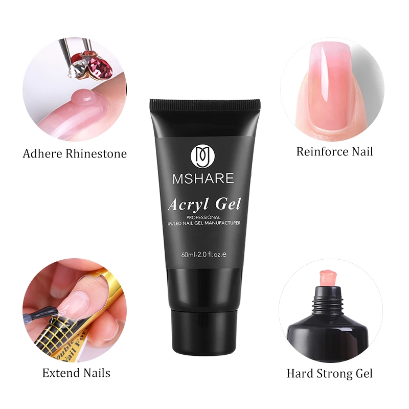 MSHARE 60ml UV LED Builder Gel Polygel Set Quick Building Finger Extension Camouflage Nail Art Poly 4