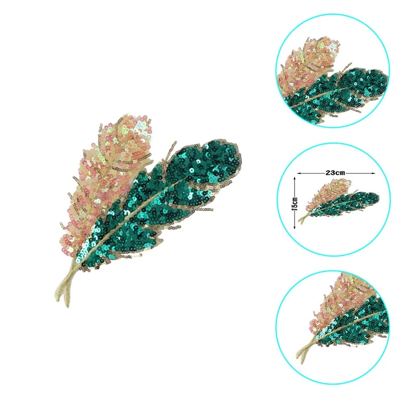 Lace Fabric Sequins Cloth Paste Stickers Appliques Green Leaves Diy Lace Patch Beautiful Sequin Embroidered Leaf Sequins Patch