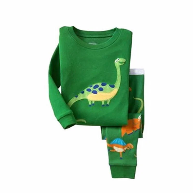 Цветочные LULU/детская одежда; комплекты одежды для малышей; детские пижамы; пижамы для малышей; пижамы с рисунками животных; детские пижамы; хлопковая одежда для сна с длинными рукавами - Цвет: dinosaur green