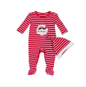 

Baby Boys Long Sleeve Christmas Striped Red Nose Reindeer Romper Jumpsuit O-Neck Santa Claus Print Sleepwear Pajamas Suit