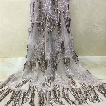 

African Sequins Lace Fabric 2018 Embroidered Nigerian Laces Fabrics High Quality French Tulle Lace Fabric For Women Pink H1275