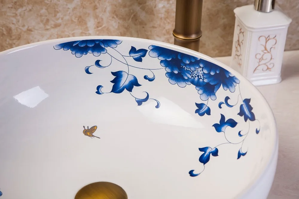 Blue and white chinese Jingdezhen Art Counter Top ceramic custom made wash basin (10)