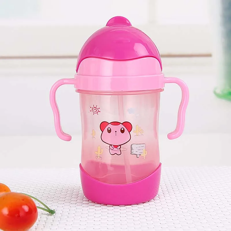 280 мл новорожденный младенец младенческий кормящий молочный фруктовый сок для кормления воды Стандартный рот силиконовая соска бутылка для напитков - Цвет: 280ml handle pink