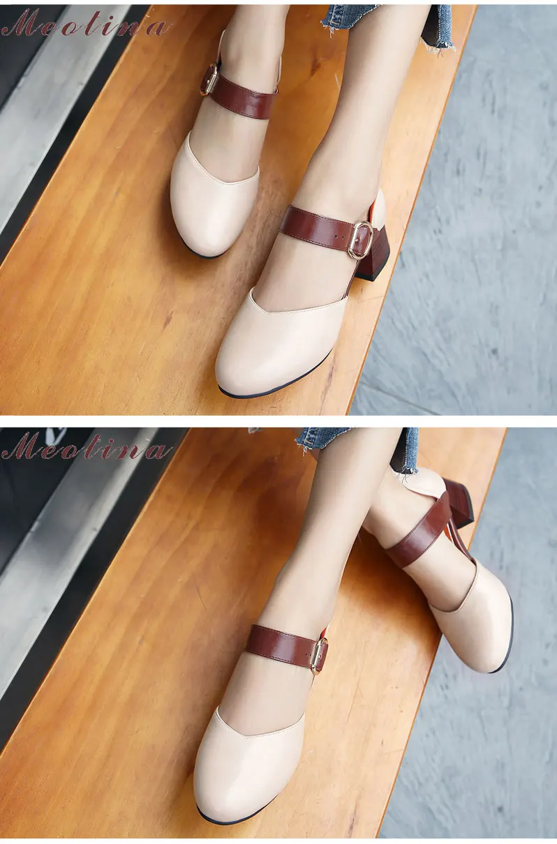 Meotina/Женская обувь для вечеринок на высоком каблуке Туфли Мэри Джейн из двух частей размера плюс 33-46 повседневные женские туфли-лодочки бежевого цвета Chaussures femme