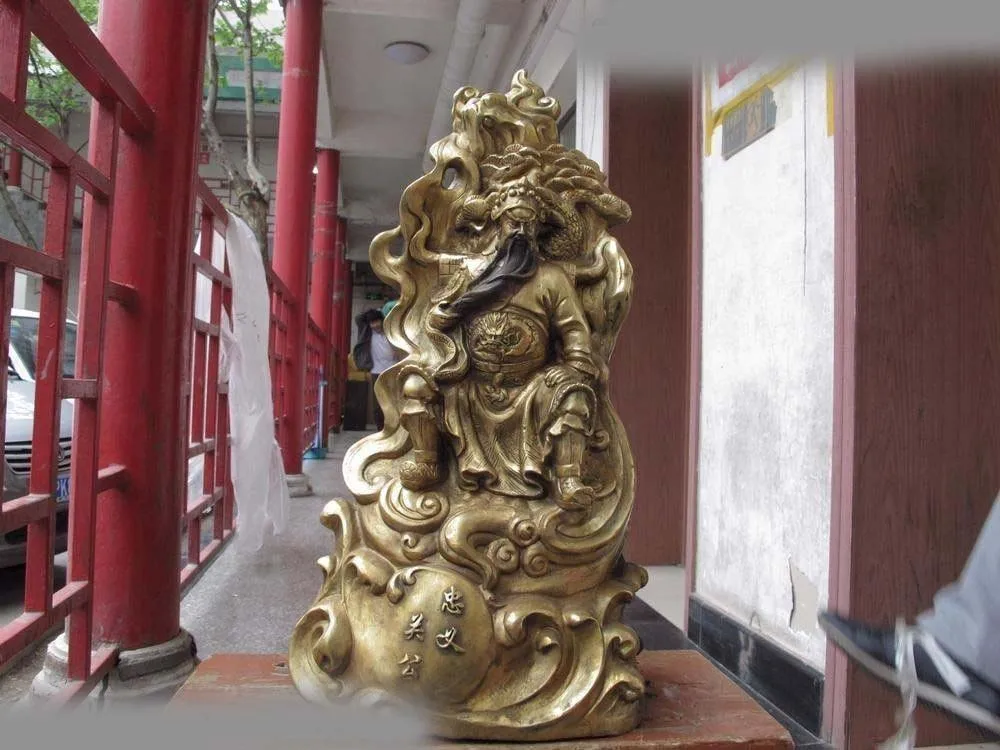 

16 Tibetan buddhism folk bronze copper sit hill Dragon Guan gong guangong Statue