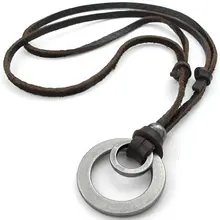 Jewelry Men’s Ladies Necklace, Alloy Pendant with Leather, Brown