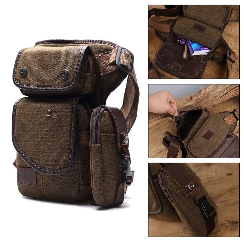 Men Canvas Drop Leg Bag Motorcycle Rider Tactical Hip Thigh Waist Fanny Pack