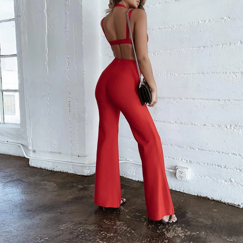Liser новые летние женские брюки с v-образным вырезом Бандаж из двух частей, Сексуальные облегающие шикарные вечерние красные оранжевые штаны Vestidos