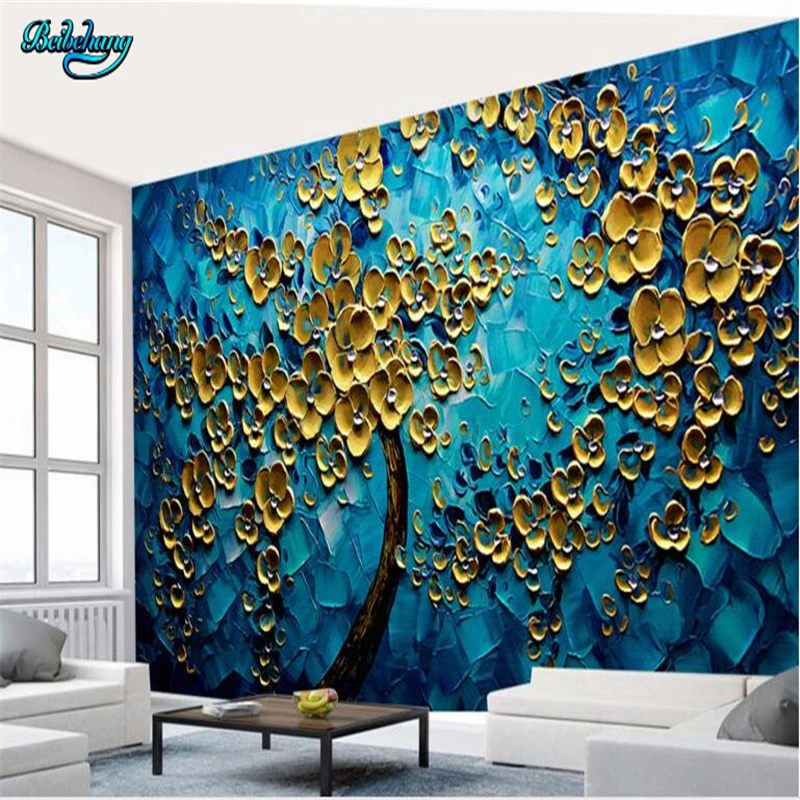 Beibehang Blauw Creativiteit Fortuin Boom Art Achtergrond Muur Custom Behang Decoratief | - AliExpress