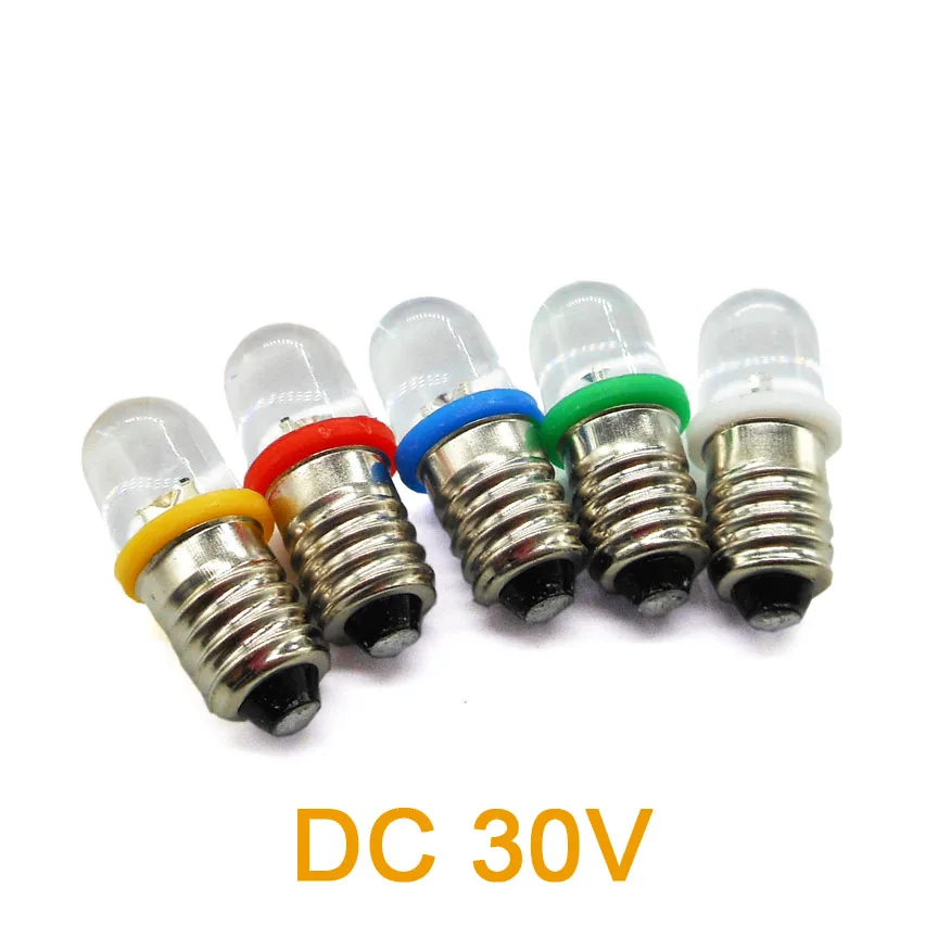 

DC 30V E10 Screw LED Lighting Beads Indicator Bulb Flashlight Small Lamp White Yellow Red Green Blue Color 10pcs/lot