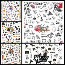 1 Лист Счастливый Хэллоуин черная летучая мышь ведьмы метлы скелеты Труп невесты Джек o фонари клей наклейки для ногтей F49X