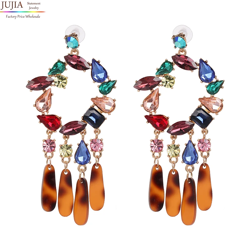 

JUJIA 4 colors wholesale good quality vintage crystal earring fashion women za statement Earrings for women