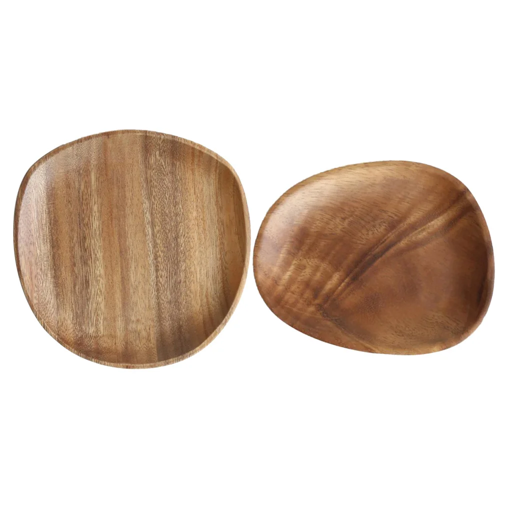 2pcs Wood Serving Tray Tea Food Server Dishes Plates Home Hotel Wooden Tray for Kitchen Dining Bar