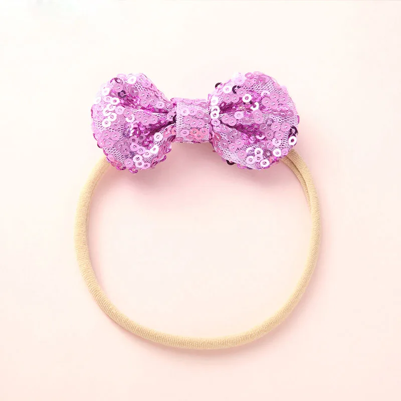 #8Fashion Shiny Baby Girl Nylon Elastic Headband Mini Ring Lace Bowknot Headdress Solid Color Newborn Baby Princess Headwear