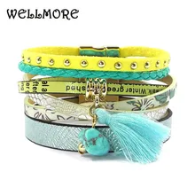 Wellmore летний кожаный браслет, 5 цветов, женские браслеты с подвесками, богемные браслеты и бижутерии, браслетов для женщин B16001