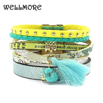 

wellmore summer leather bracelet 5 color women charm bracelets Bohemian bracelets & bangles wholesale jewelry for women B16001