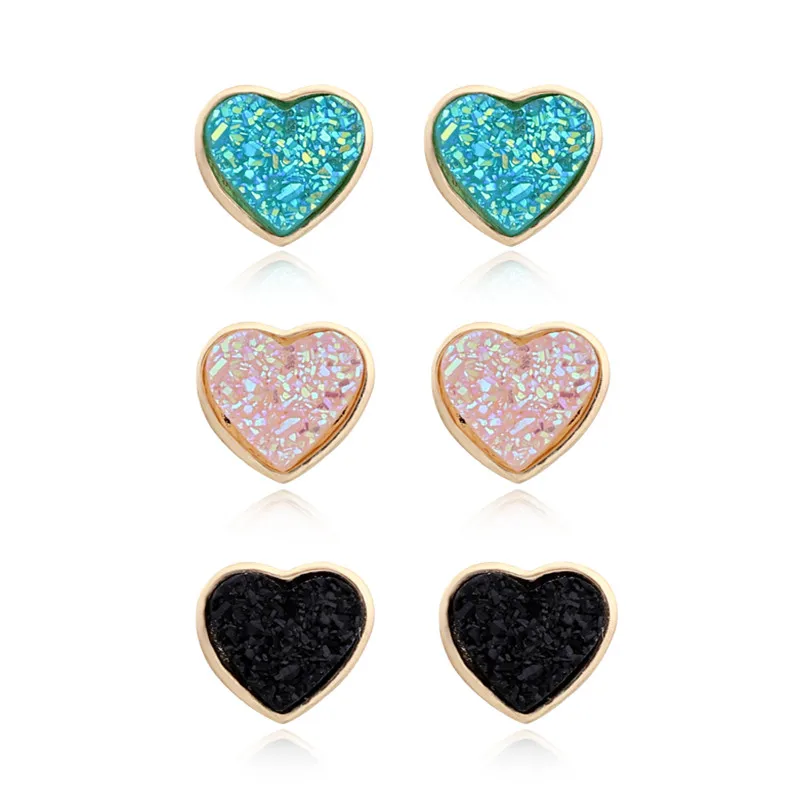 

Dayoff Fashion Pink Love Heart Earings for Women Jewelry Fake Druzy Stone Resin Stud Earrings Earstuds arracadas de mujer E585