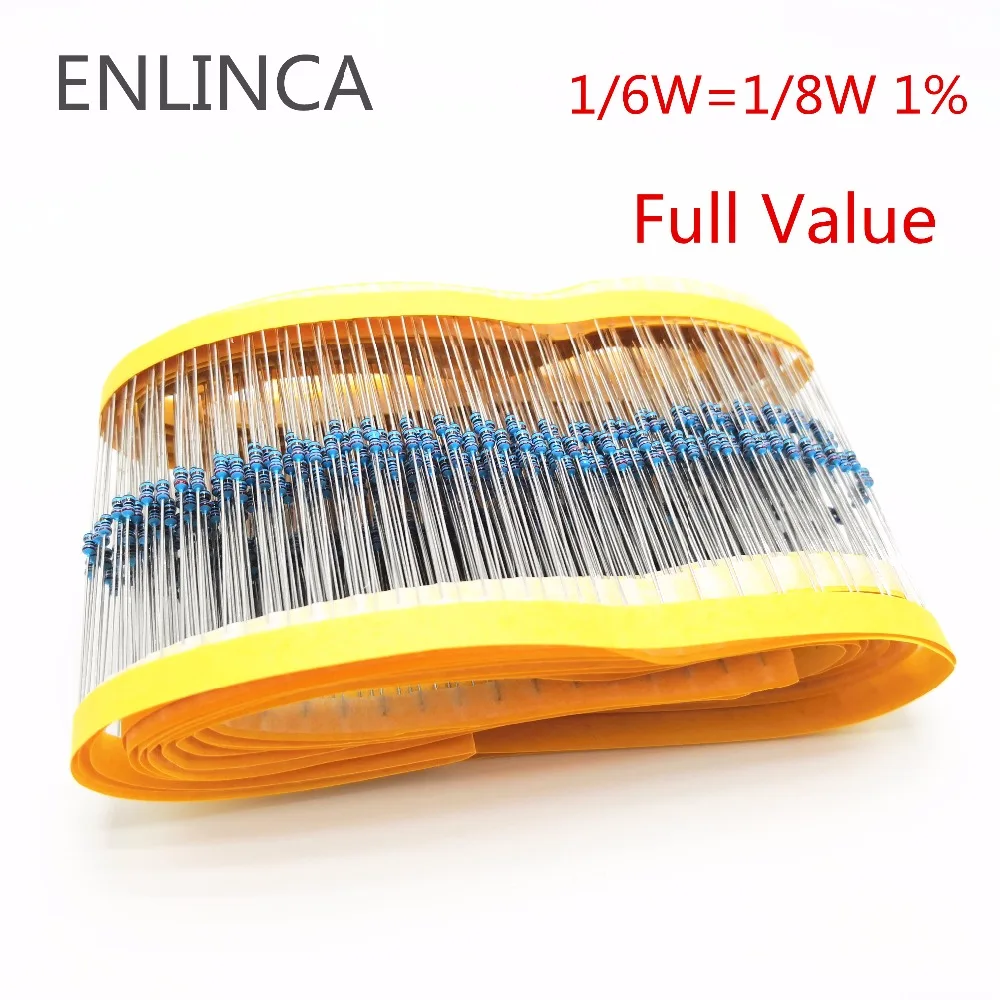 100 шт. 1R ~ 20 M 1/6 Вт = 1/8 Вт 0,125 6.8R 7.5R 8.2R 9.1R 10R 11R 12R 13R 15R 6,8 7,5 8,2 9,1, 10, 11, 12, 13, 15 Ом металлического пленочного резистора 1%