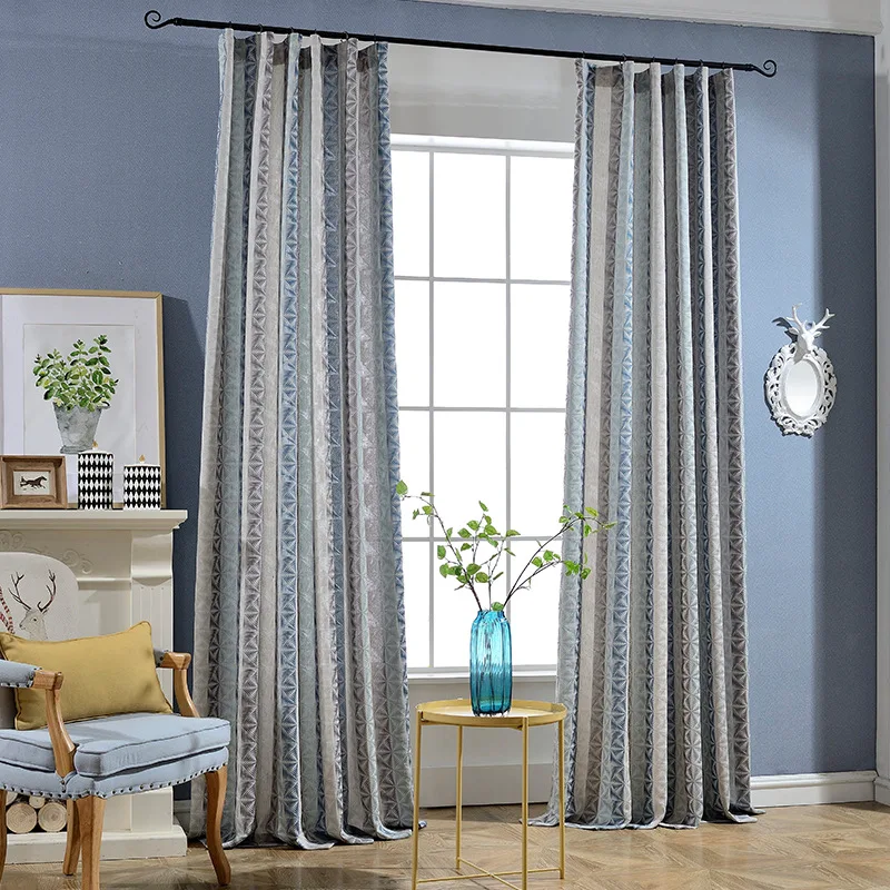 Медленно Soul синий жаккард шторы ткань хлопок лен вертикальная полоса геометрические s для гостиной спальни готовые