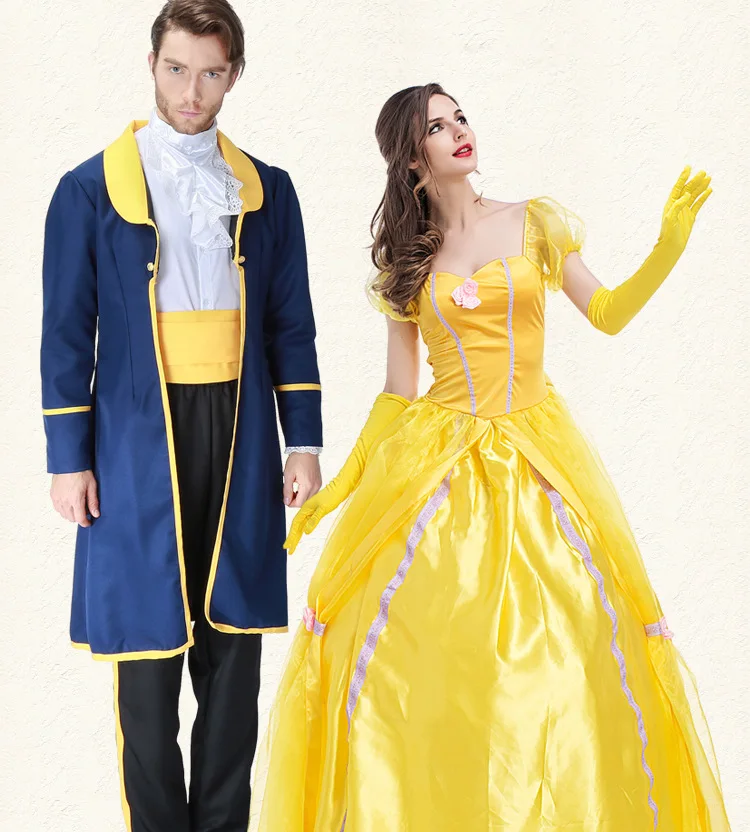 Аниме красота и чудовище костюм для взрослых Детские костюмы косплей Белль принцесса длинное платье и чудовище Принц полный комплект униформы