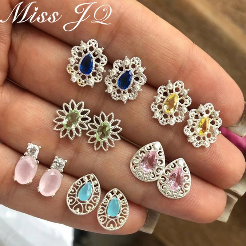 Miss JQ 6 пар/набор модные Необычные ретро резные Разноцветные серьги гвоздики для