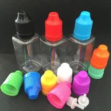 50 шт. 10 мл 30 мл пустой квадрат бутылки, ясно Пластик капельницы Бутылочки с детьми доказательства шапки и длинные тонкие советы, ПЭТ бутылки электронной сок