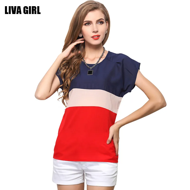 

Blouse women 2019 Europe short sleeve chiffon unlined stitching small matching factory tops blusas femininas vestidos HJY1215