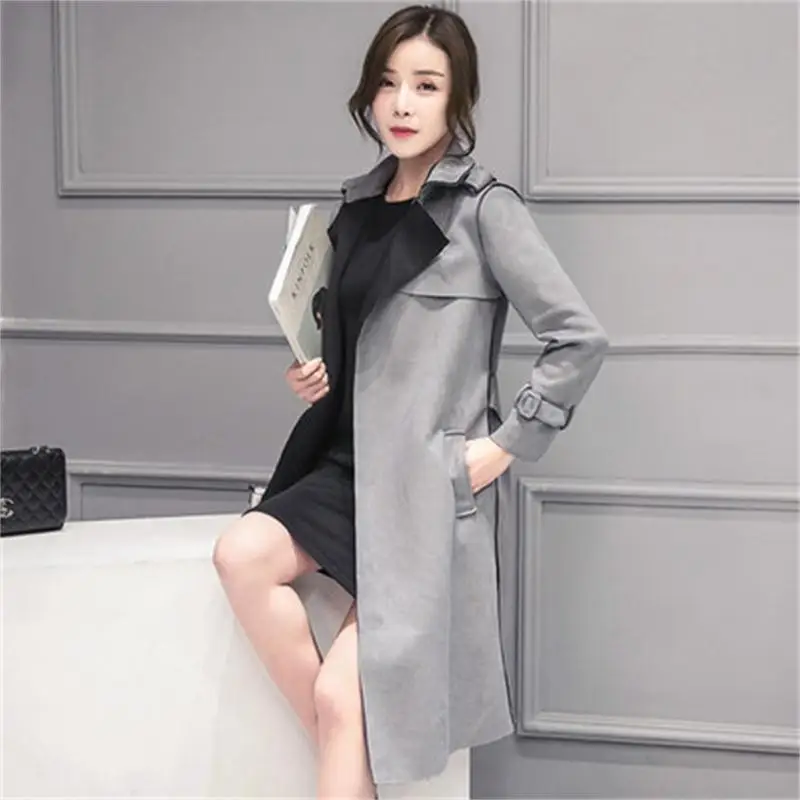 

Spring and autumn New deer skinny women's jacket in the long section of suede casual wild windbreaker large size