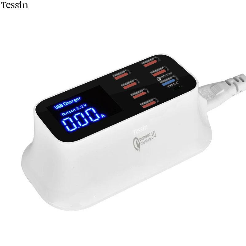 Goede INGMAYA 8 Port USB Charger 8A Quick Charge 3.0 Type C LED Display Opladen Voor iPhone iPad Samsung Huawei Xiaomi AC Adapter