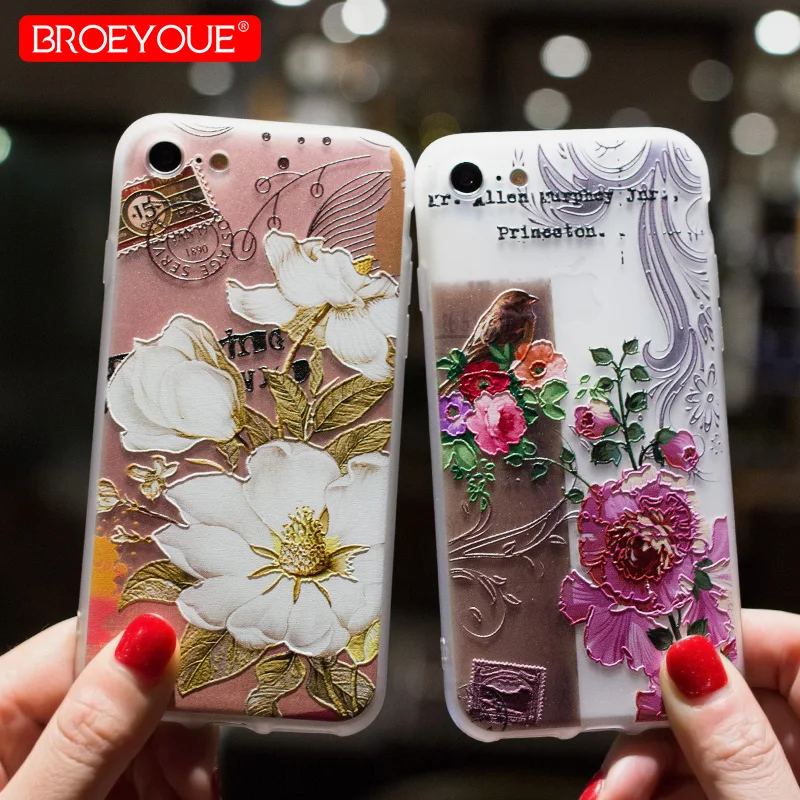 

Luxury Case For iPhone X Soft TPU Silicone Phone Case For iPhone 7 8 6 6S Plus SE 5 5S SE Clear Transpreant Relief Flowers Cover