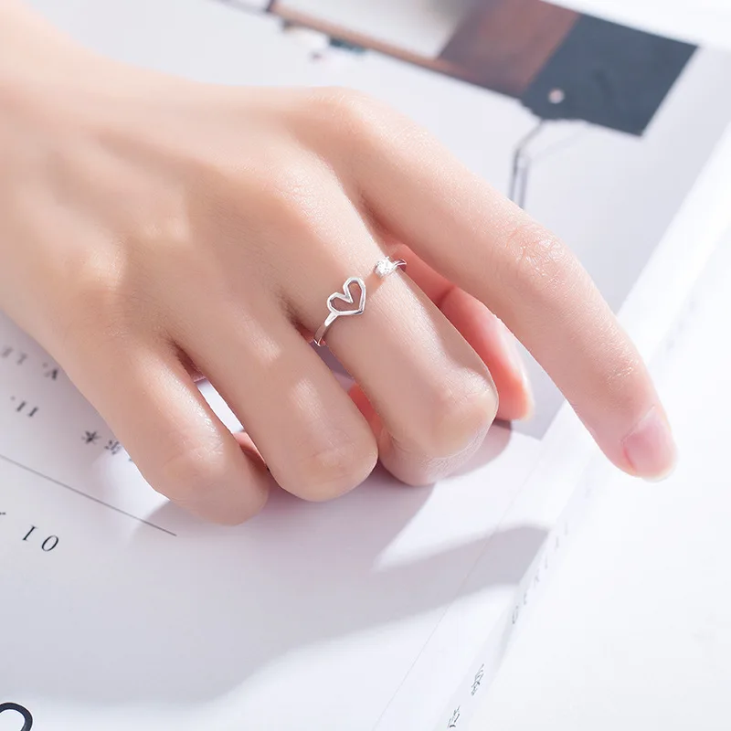 heart cz open ring 100% Sterling 925 silver Jewelry Vintage Adjustable rings for women girl gift free size