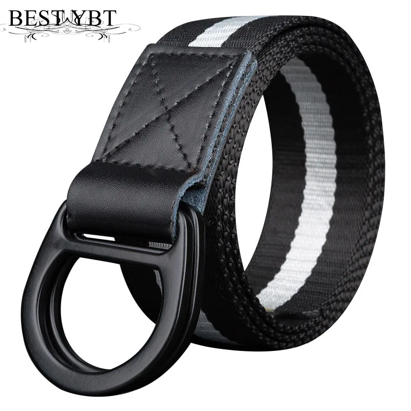 Buy Best YBT Unisex Nylon belt black Alloy double ring buckle stripe belt trend