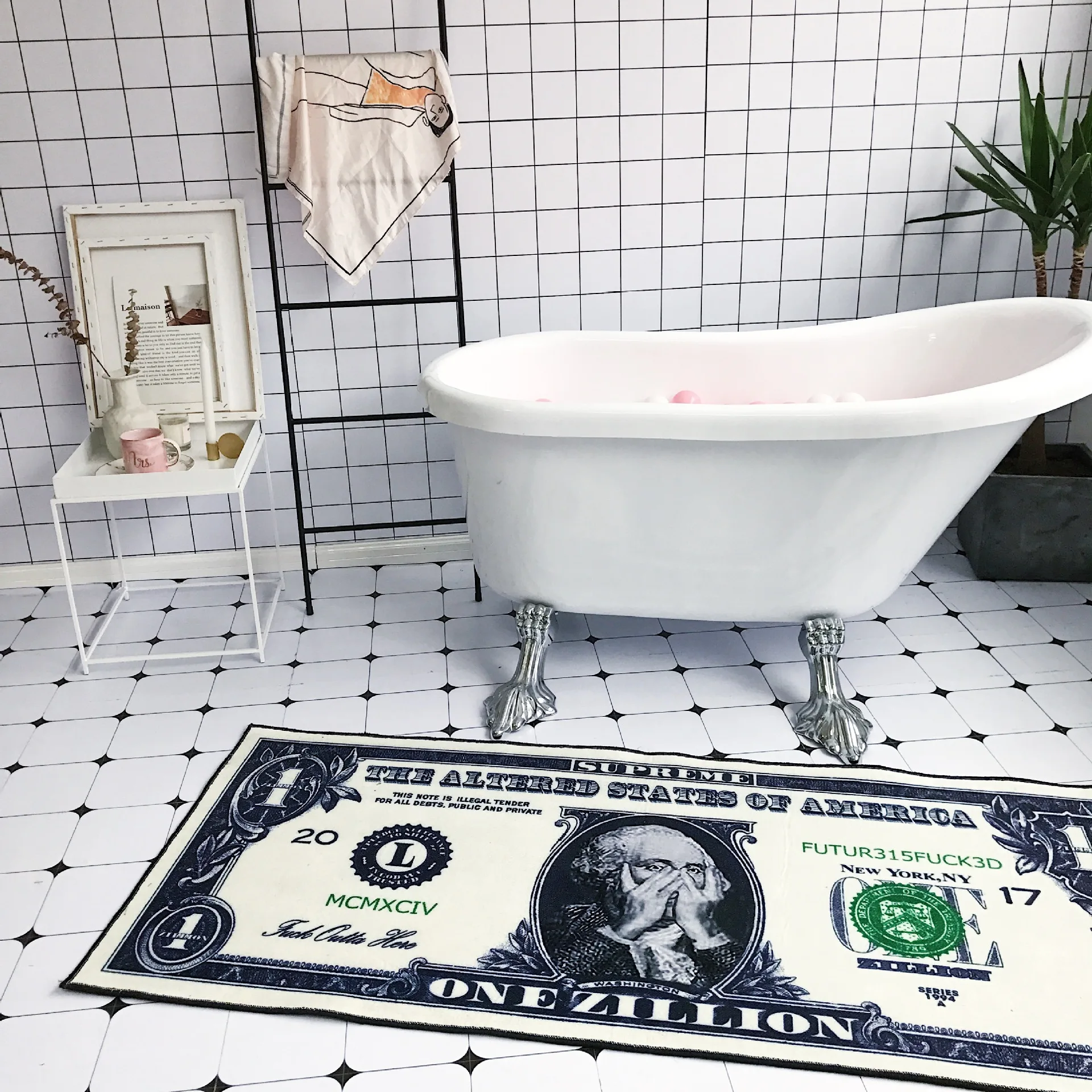 Креативный узор доллара США ковер из полиэстера коврик для прихожей розовый Противоскользящий коврик для ванной комнаты впитывающий водяной кухонный коврик