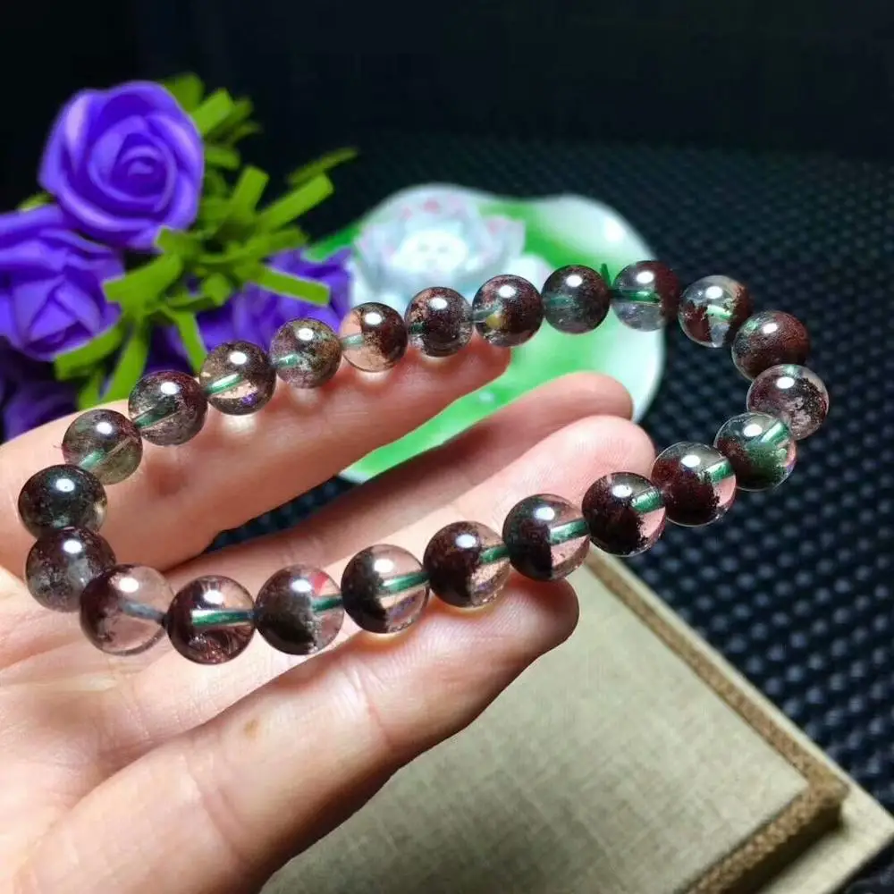 Natural Red Phantom Ghost Quartz Crystal Gemstone Bracelet 9 8mm AAAaaa braceletaaa crystal