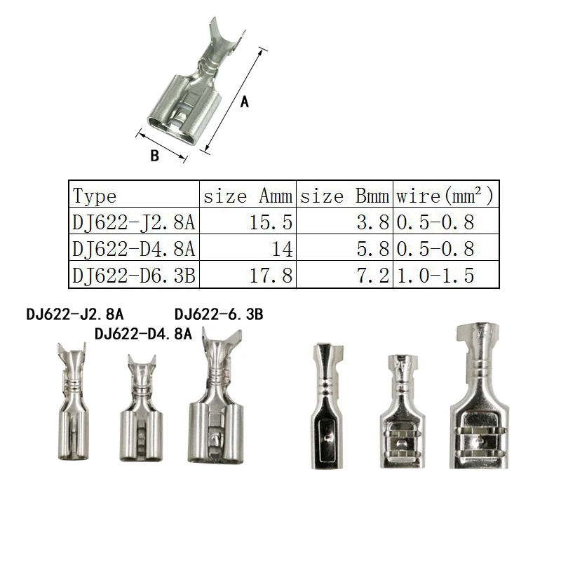 500 шт./кор. DJ622-J2.8A/D4.8A/D6.3B вставные Пружинные обжимные клеммные разъемы сотрудничают для SN-48B плоскогубцы для 0,5-1,5 мм2 провода