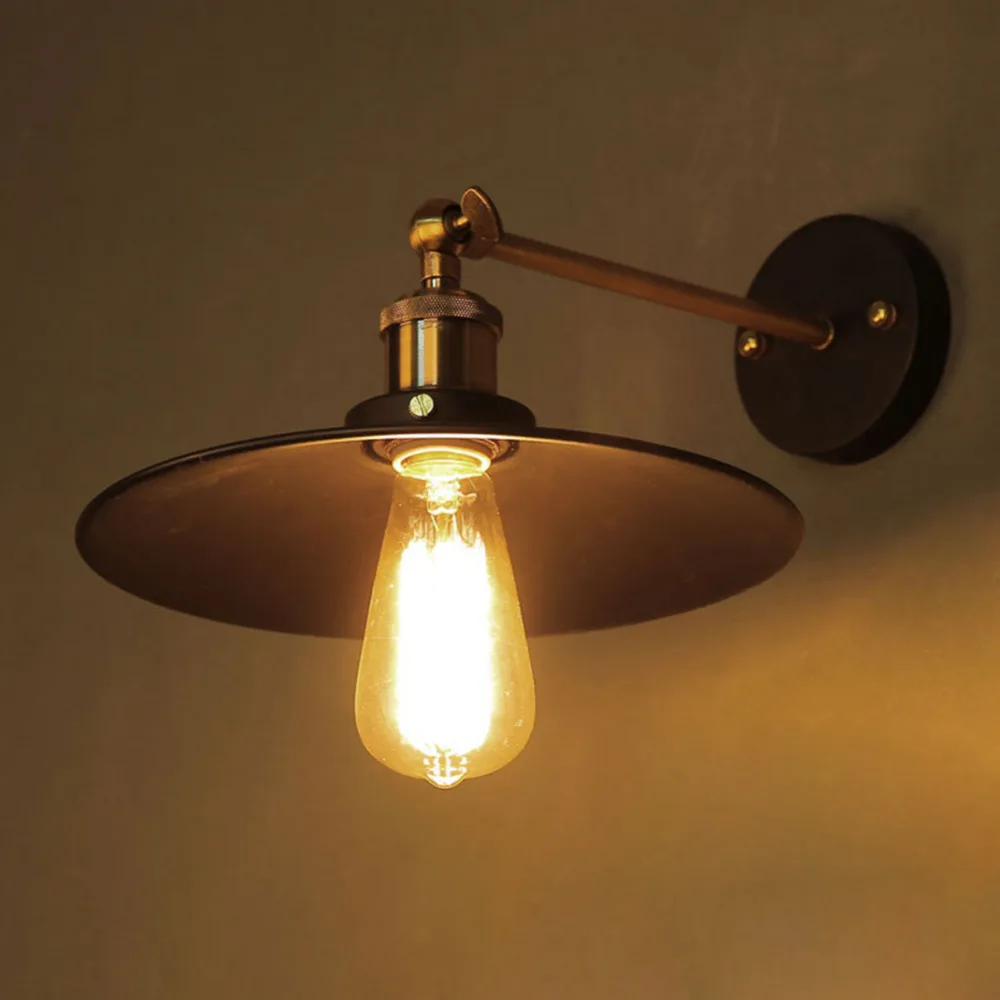 Fuloon Retro Industrial Edison Simplicity Light Wall Mount Sconces Aged Antique Brass Finish with Metal Shade Black-2 set | Освещение